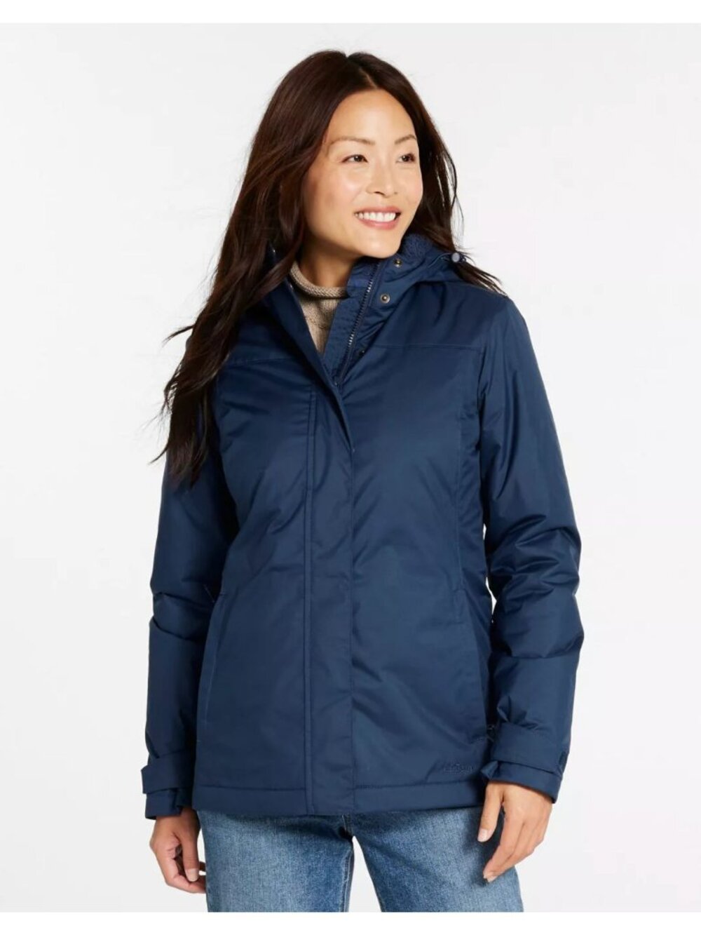 L.L. Bean Women's Navy Blue Fleece Lined Warm Winter Jacket Coat Hooded Size M
